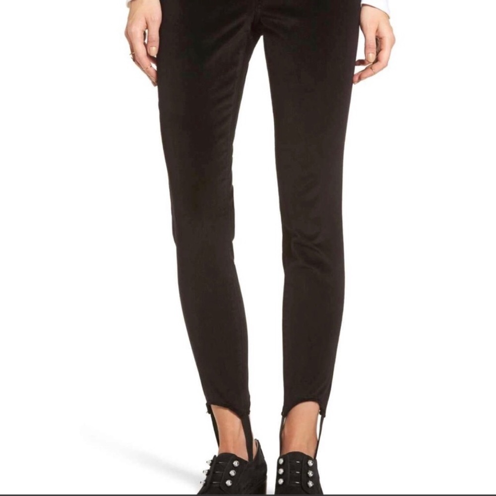Stone Row Stirrup Jeans Size 26 Black Stretch Cotton Velour Velvet Leggings